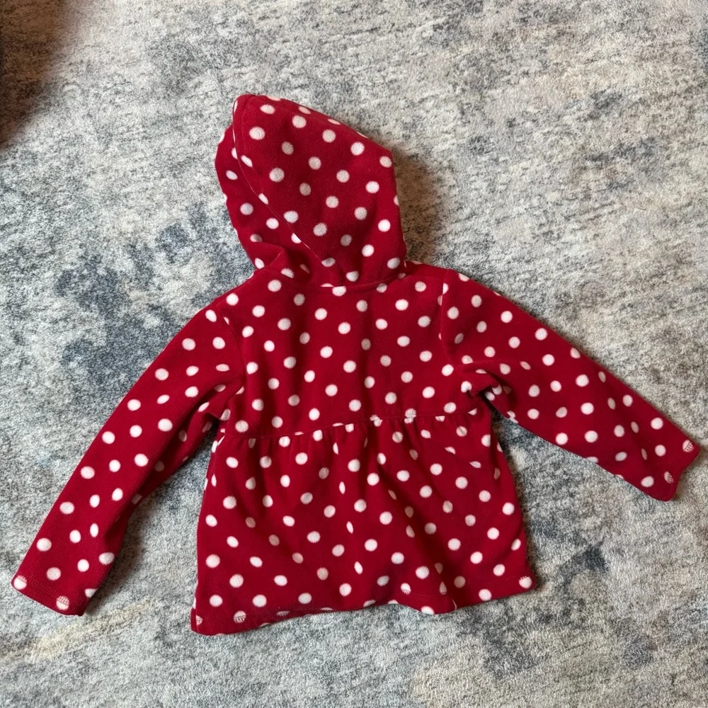 Carters Toddler Girls Red White Polka‎ Dot Fleece Button Up Hooded Jacket 3T